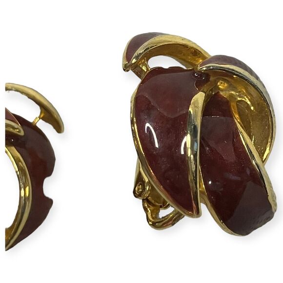 Susan Caplan VTG Clip on Earrings Gold Plated and Red Enamel Swirl Studs 80s - Picture 4 of 5